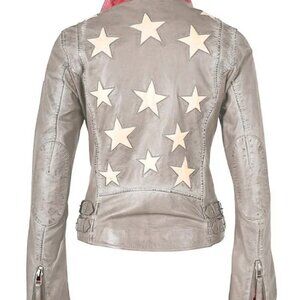 Leather Jacket - Mauritius Christy Stars Leather Jacket - Light Grey
